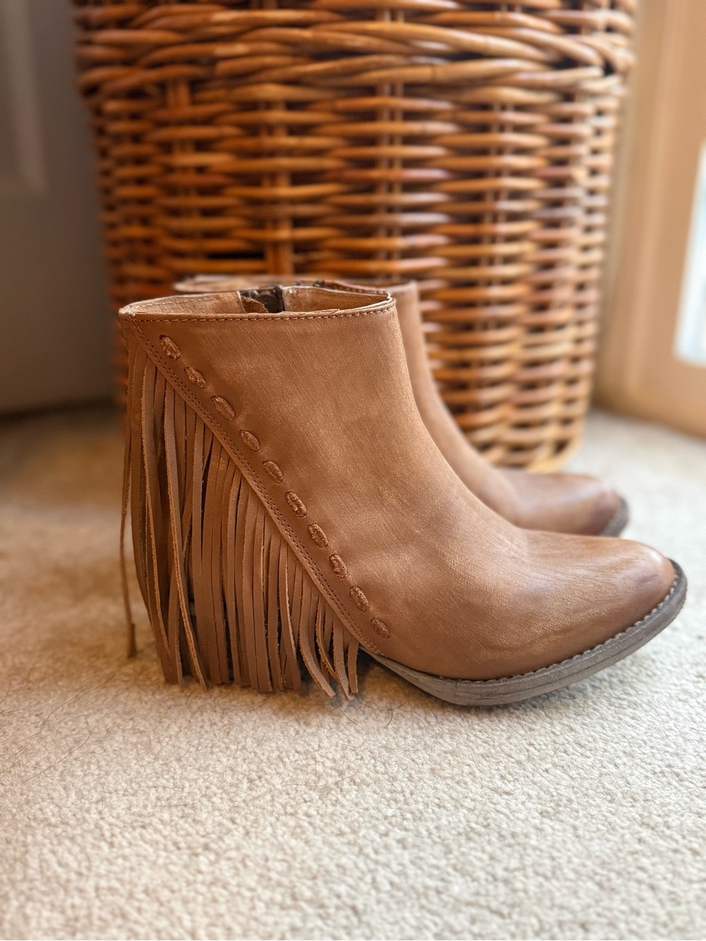 Circle G Tan Leather Fringe Ankle Booties